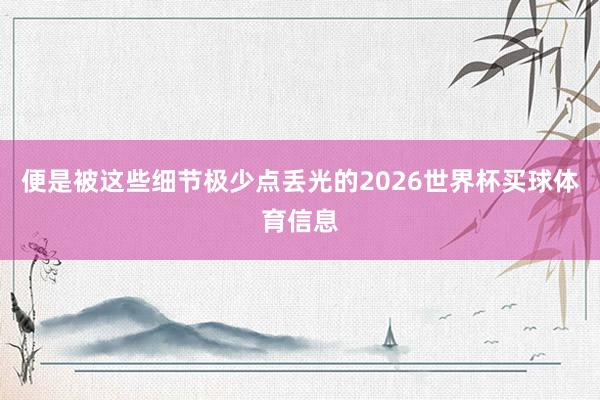 便是被这些细节极少点丢光的2026世界杯买球体育信息