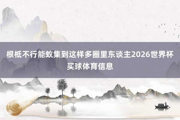 根柢不行能蚁集到这样多圈里东谈主2026世界杯买球体育信息
